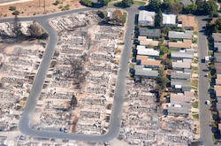 An aerial view of the homes burnt to the ground by the wildfires in Santa Rosa, Calif.