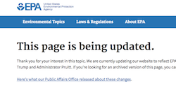 EPA web page on climate "being updated."