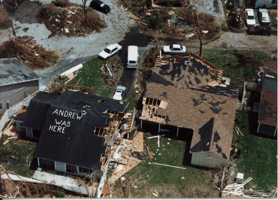 Damage from Hurricane Andrew in 1992