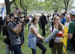 Student journalists from Ryerson University in Toronto, during a protest at City Hall in 2011.