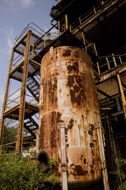 The now-abandoned Union Carbide pesticide plant in Bhopal, India, where in December 1984 a gas leak exposed more than a half-million people to toxic gas, inspiring federal law in the United States requiring risk management plans. 