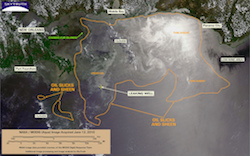 Satellite imagery of the Deepwater Horizon oil spill from June 12, 2010.