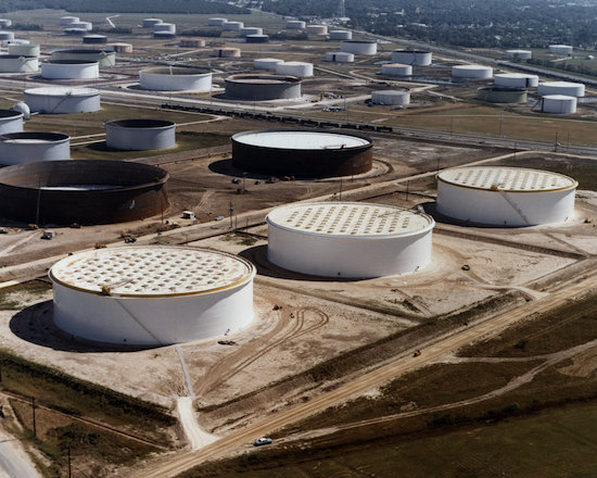 Crude oil storage tanks at a Sunoco terminal near Nederland, Texas.