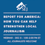 Webinar graphic for Report for America — How You Can Help Strengthen Local Journalism